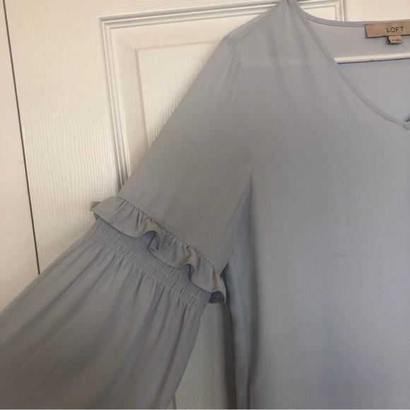 Ann Taylor sheer bell sleeve top light blue - Picture 2 of 7